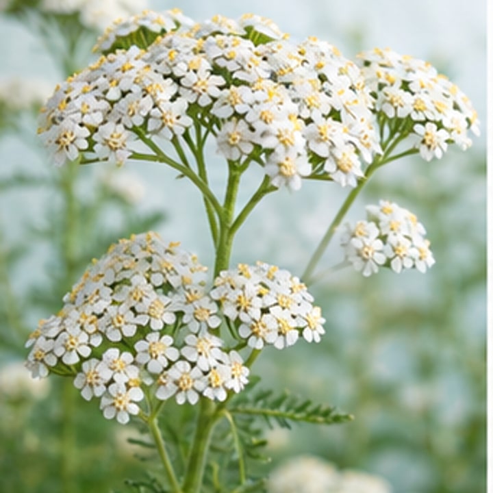 White yarrow flowers in bloom